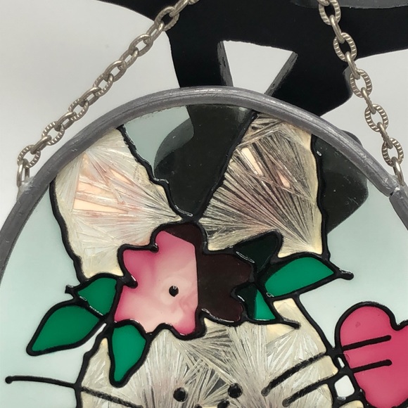 VTG Lovely Bunny in a Plant Pot surrounded by flowers & love. Suncatcher - Picture 3 of 7
